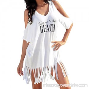REYO Womens Bikini Cover Up Bathing Suit Tassel Print Baggy Swimwear Beach Dress Bikini Swimwear Cover-Ups White B07PDGWD8C